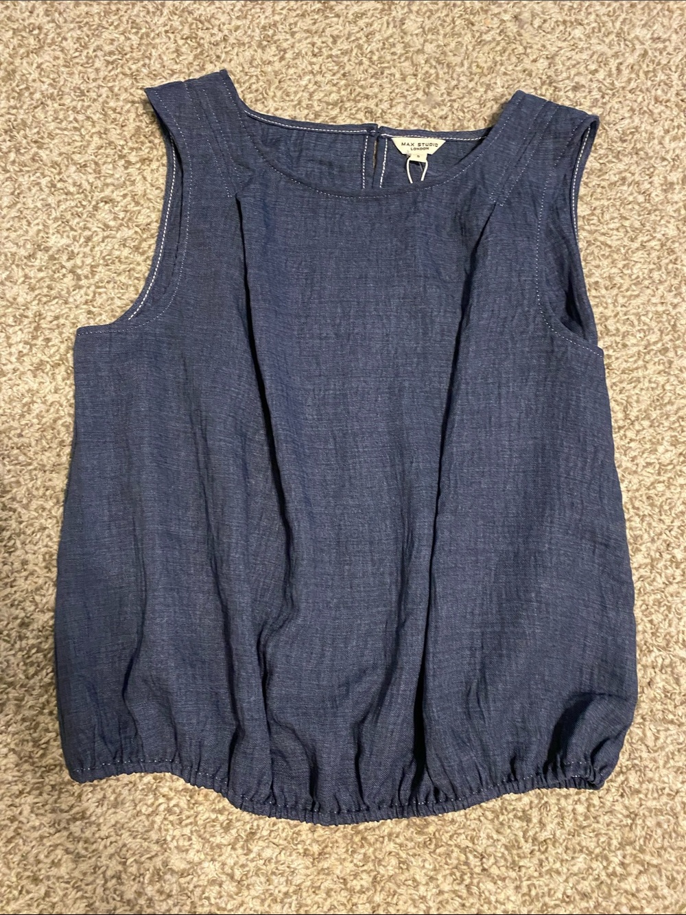 Max Studio Navy Textured Sleeveless Bubble Hem Tank